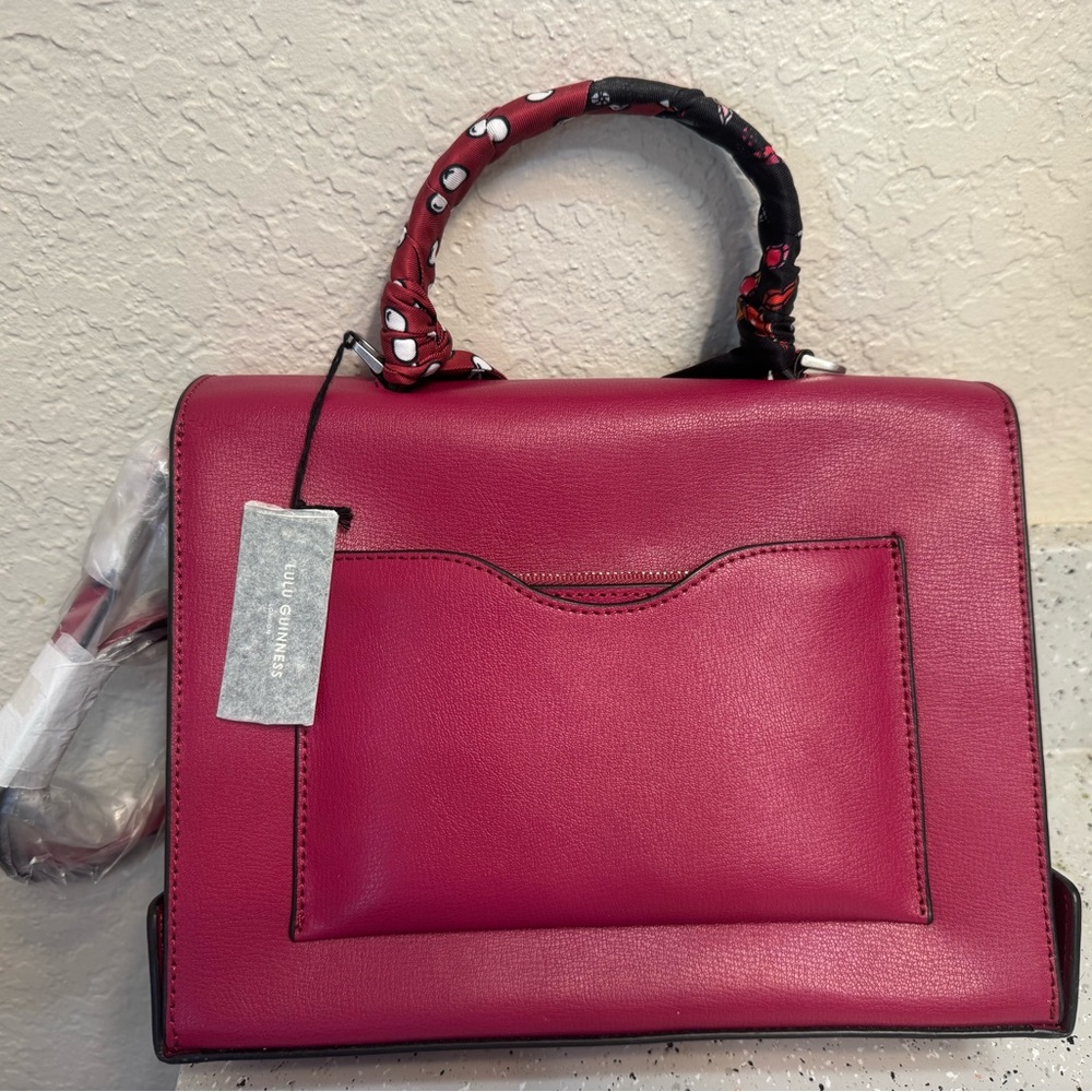 NWT Lulu Guinness Large Queenie Satchel Pink Raspberry Leather Crossbody Bag - Picture 2 of 15